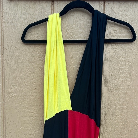 Black, Green, Yellow and Red, Backless, Deep V Maxi Dress. Large - Picture 2 of 16